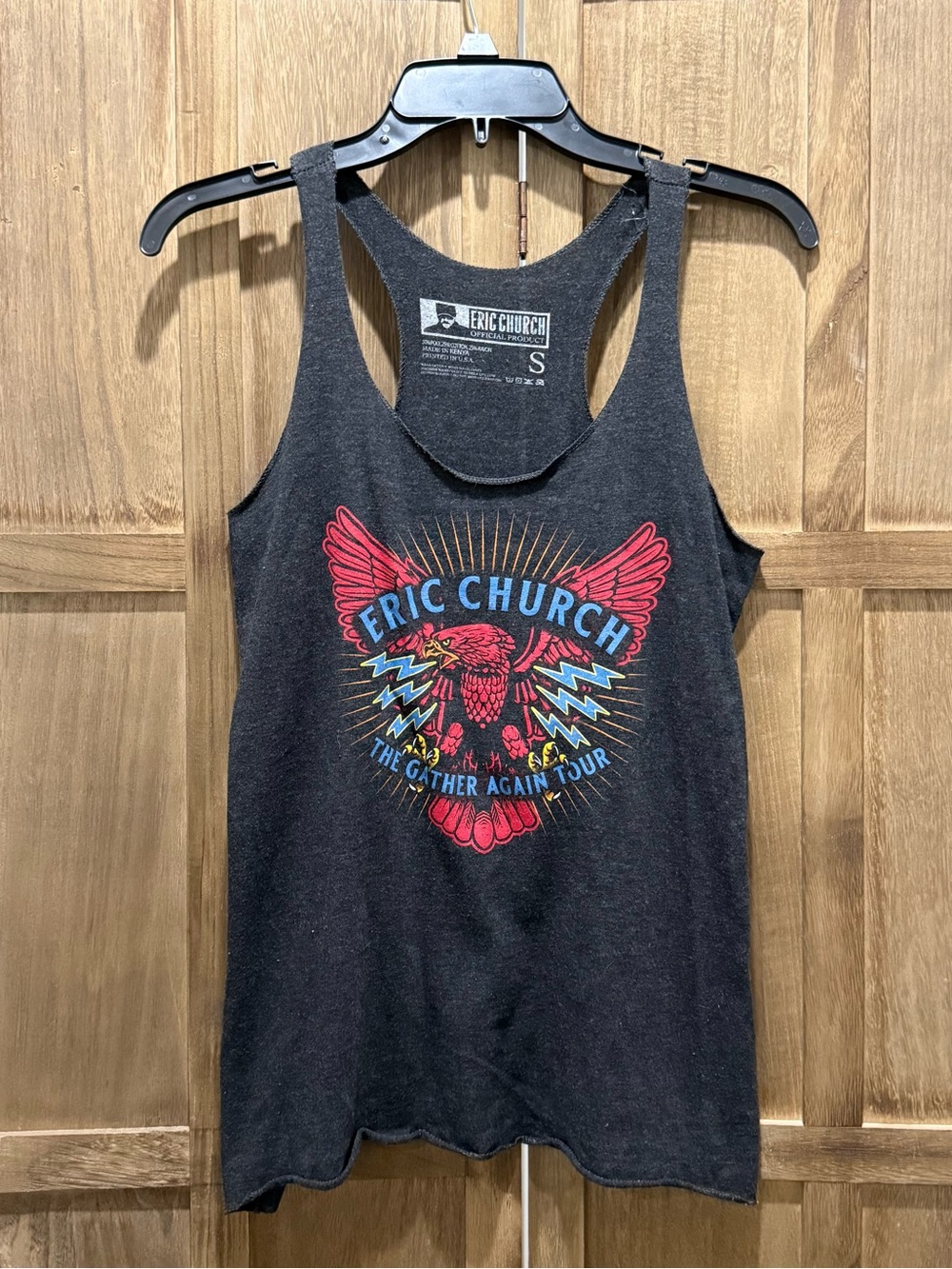 Eric Church Black Concert Tour Tank with Red & Blue Eagle Graphic
